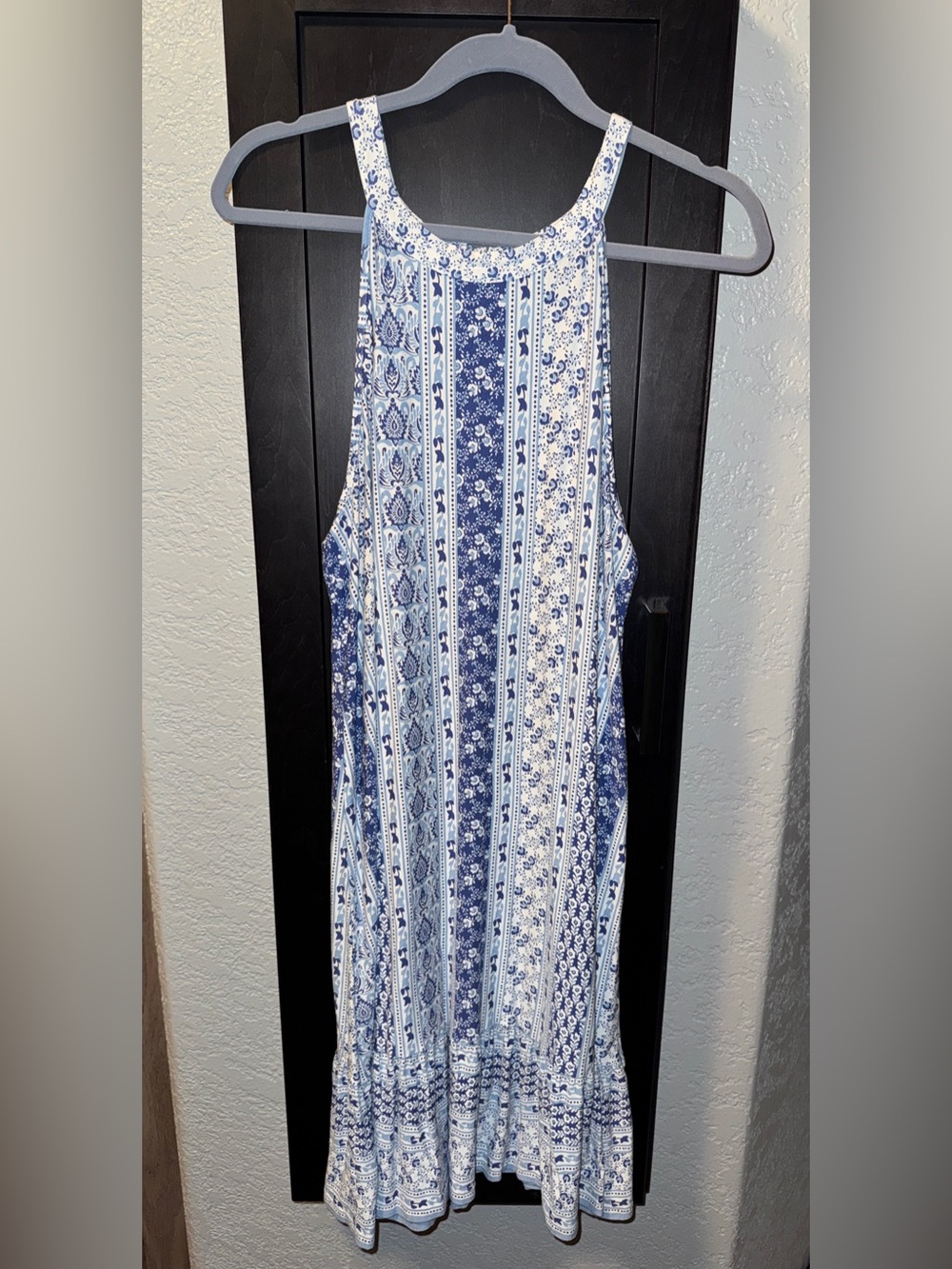 LOFT Blue and White Printed Halter Midi Dress